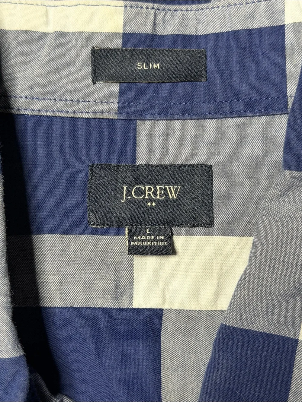 J. Crew Men’s Navy and White Large Check Button-Down Shirt